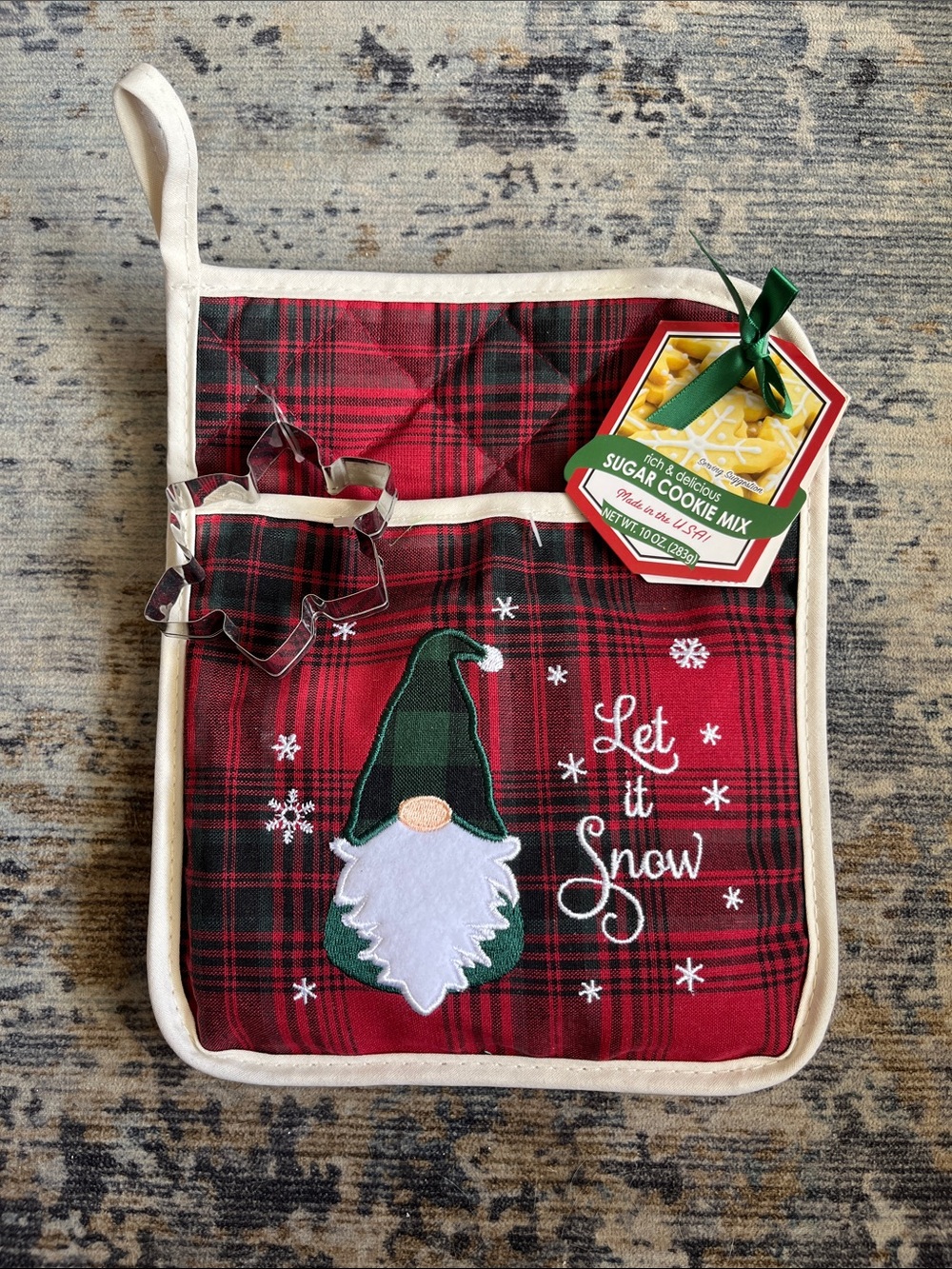 Adorable Let It Snow Gnome Plaid Cookie Baking Set - Red & Green